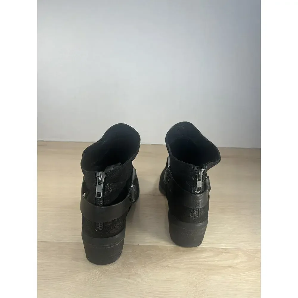 Not Rated Western Harness Women Ankle Boots Size 7 Black‎ Low Heel Cowboy Boho